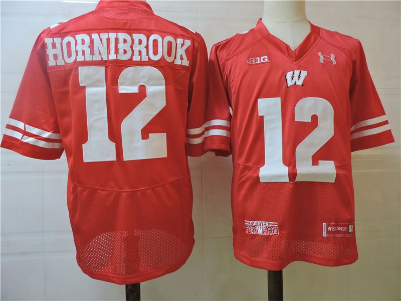Men Wisconsin Badgers 12 Hornibrook Red Elite 2025 NCAA Jersey
